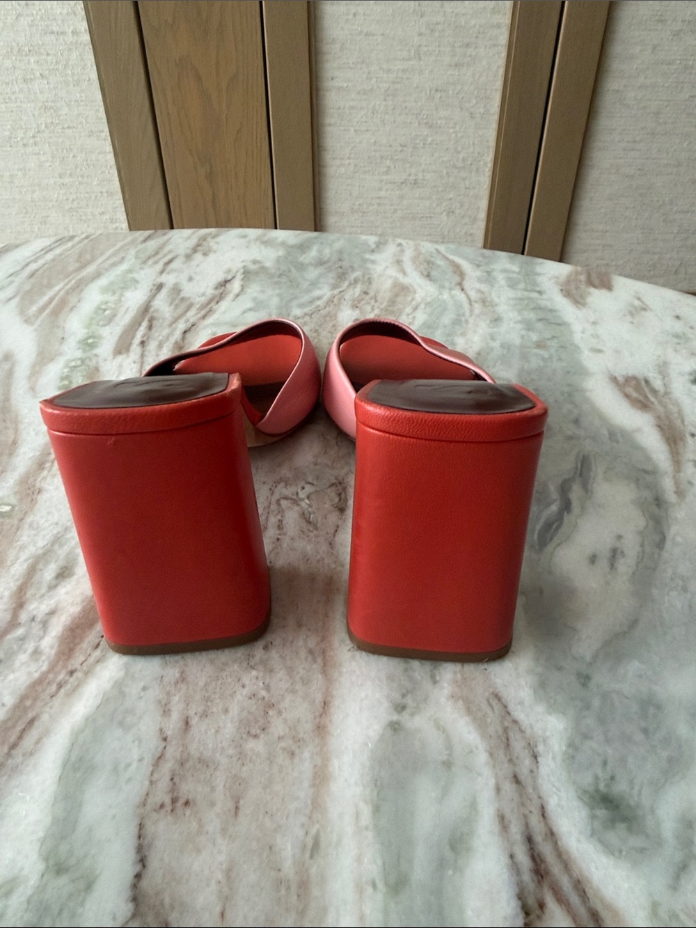 STAUD Pink and Coral Two-Tone Slide Heels - Picture 3 of 4